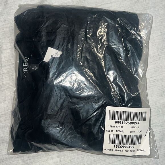 J. Crew Tie-neck blouse‎ in crepe de chine black satin size 2 - Picture 2 of 7